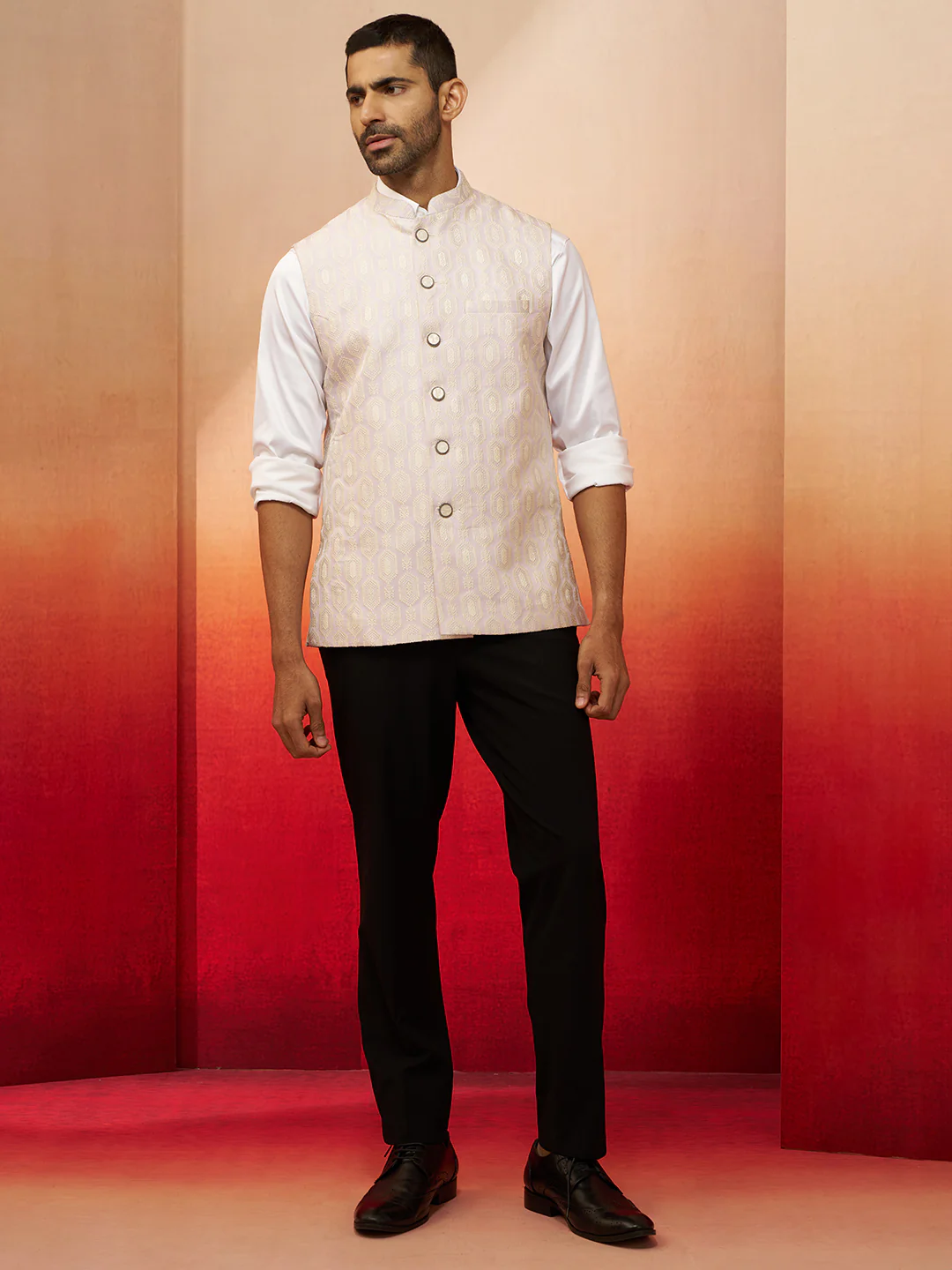 Men Purple Silk Nehru Jacket - Image 3