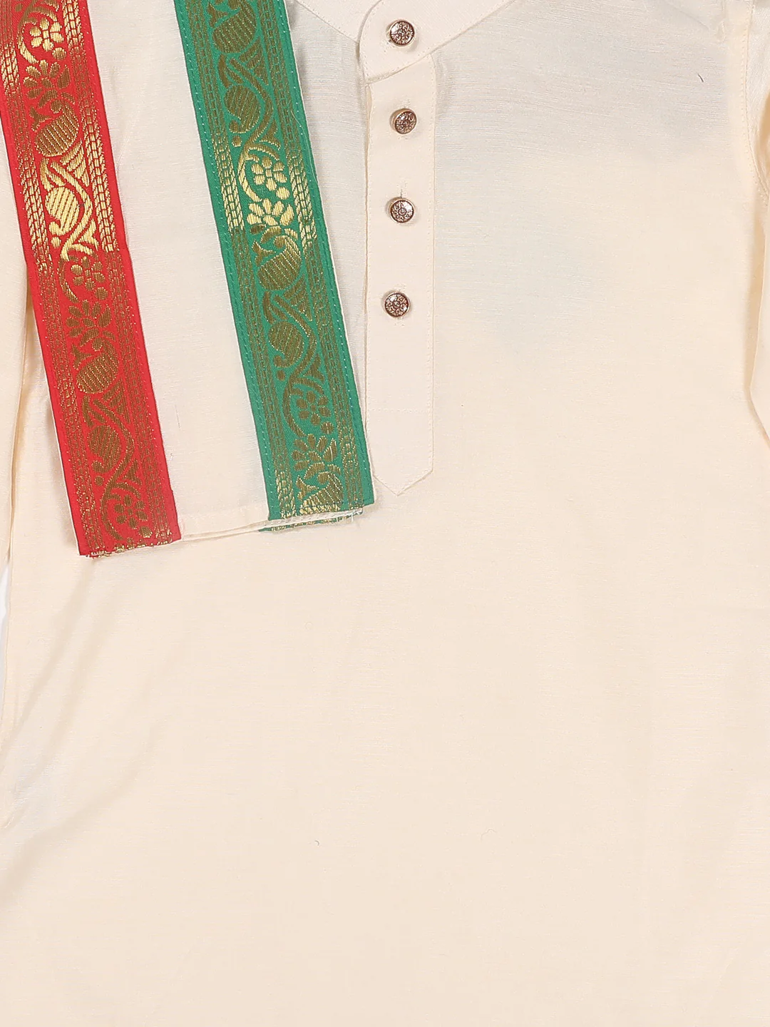 Boy's Cream-Colored Kurta With Dhoti Pants & Dupatta Set - Image 6