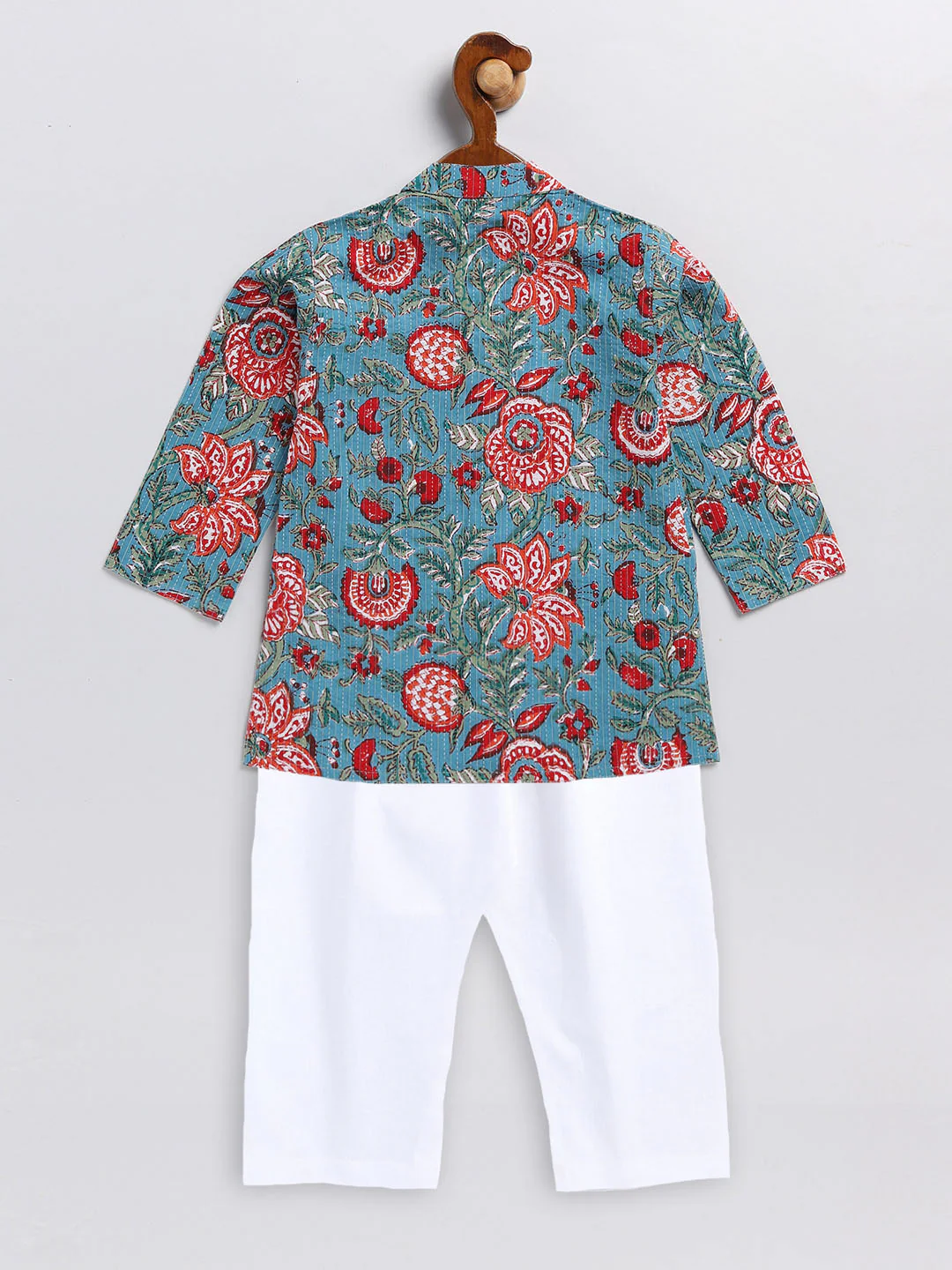 Sishu Boy's Green Kalamkari Floral Printed Cotton Kurta Pyjama Set - Image 3