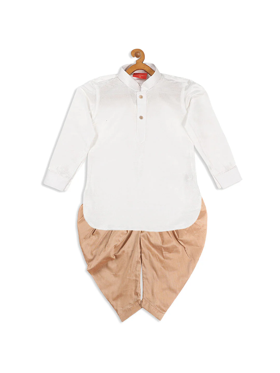 Sishu Boy's White & Rose Gold Kurta With Dhoti Pant Set - Image 3