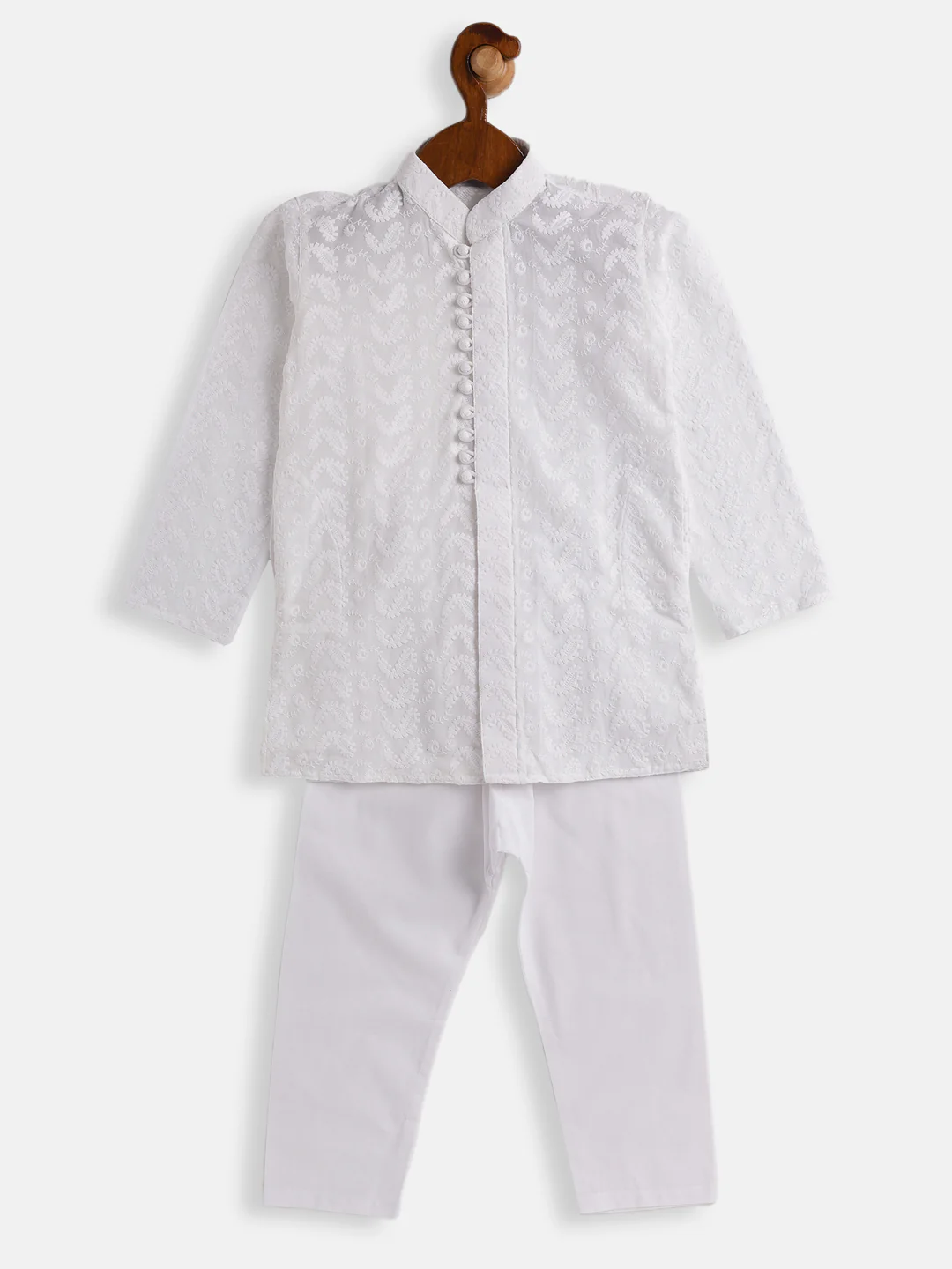 Boy's White Pure Cotton Kurta Pyjama Set - Image 2