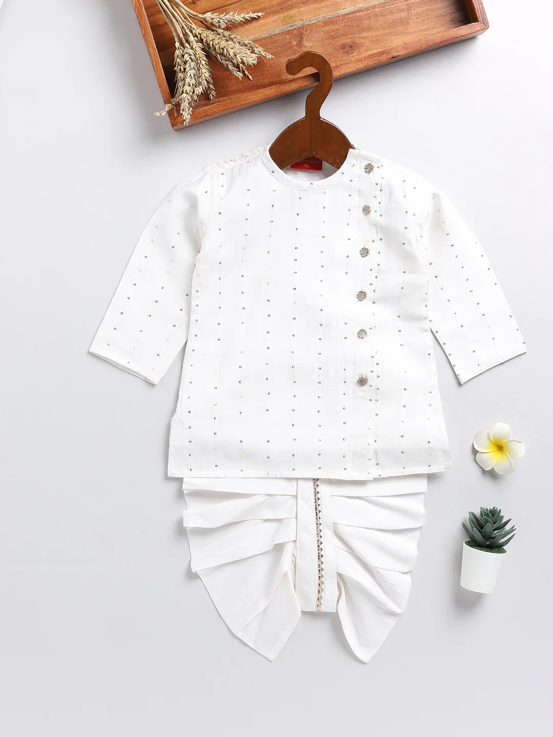 Sishu Boy's White Embellished Angrakha Kurta Dhoti Set - Image 2