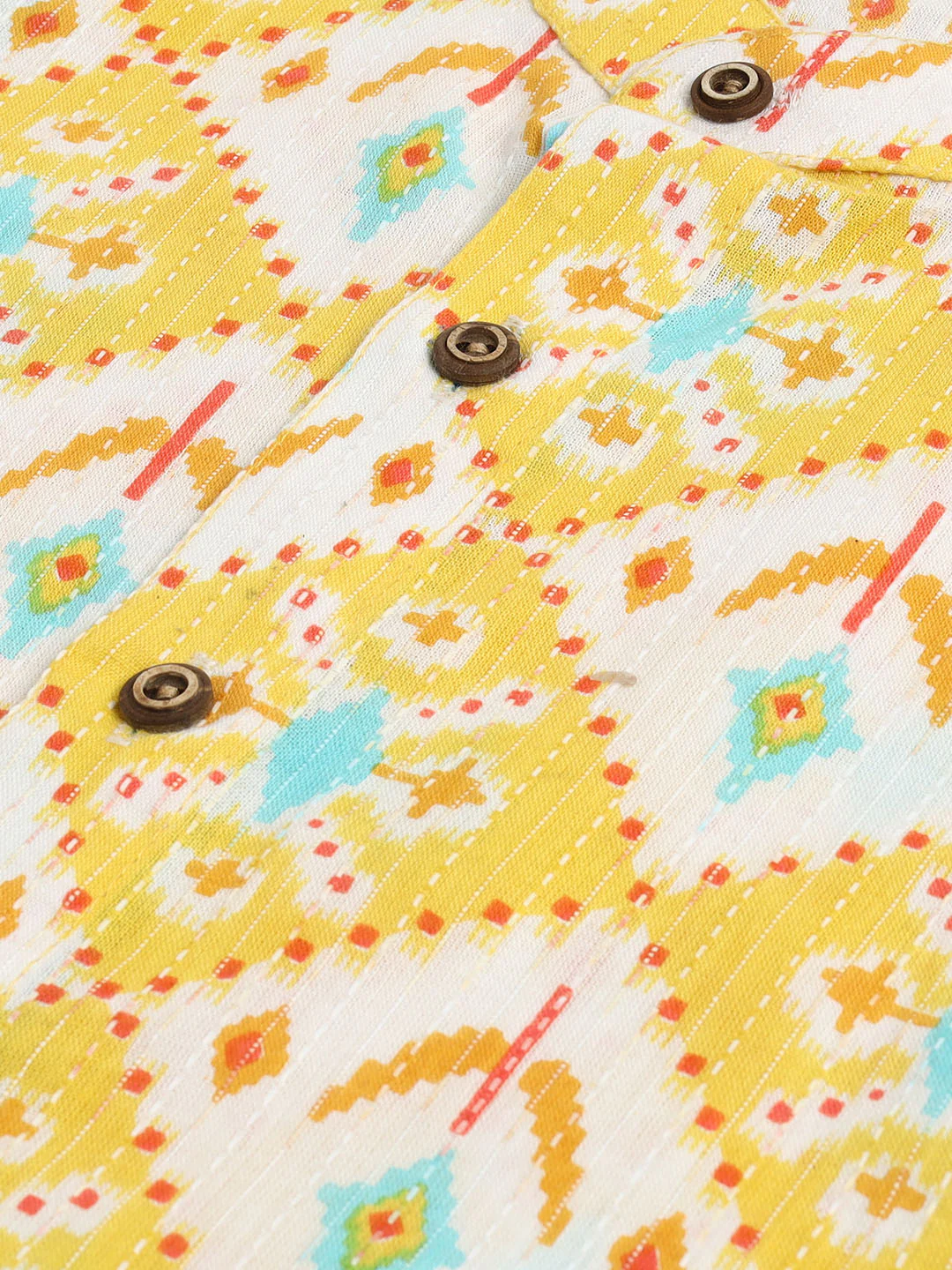 Sishu Boy's Yellow And White Printed Cotton Kurta Pyjama Set - Image 4