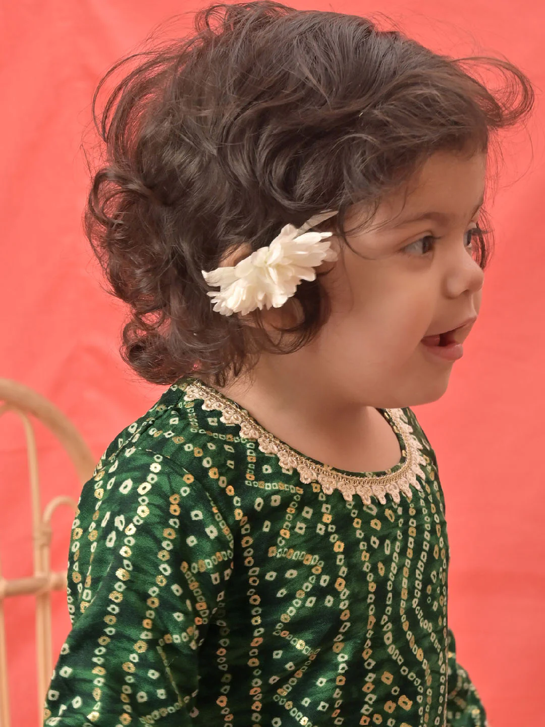 Sishu Girl's Green Bandhni Print Kurta And Patiala Set - Image 4