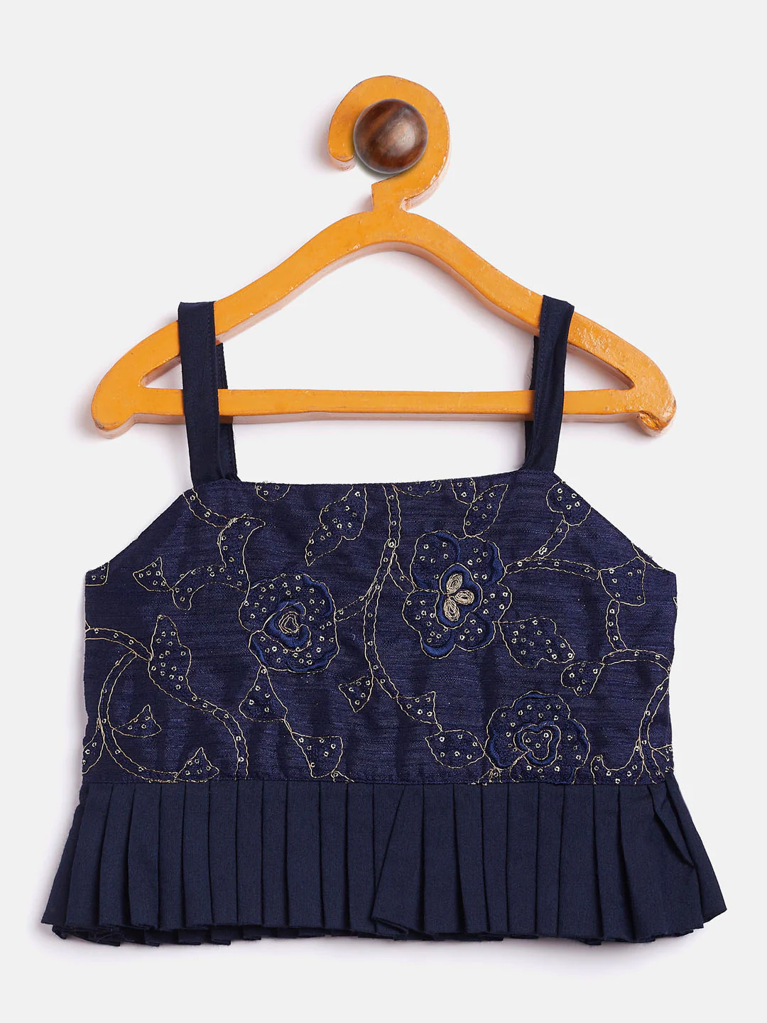 Sishu Girl's Navy Blue Draped Skirt With Crop Top - Image 4