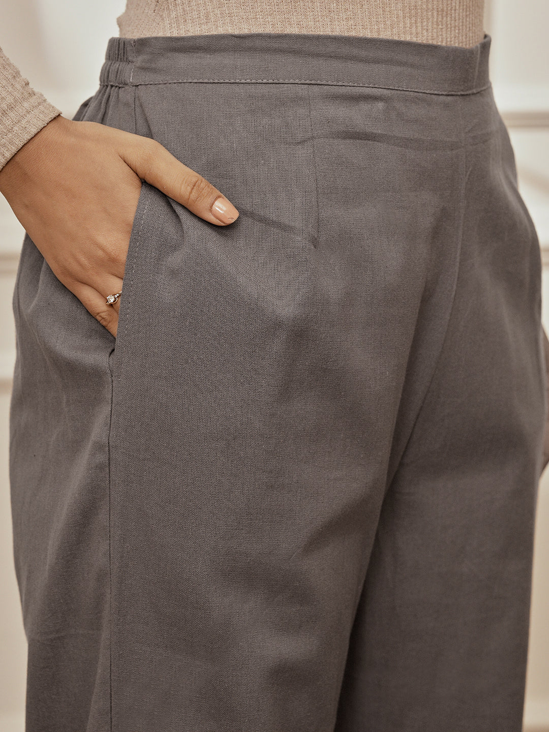 Women's Grey Cotton Linen Straight Yoga Pants - Image 4