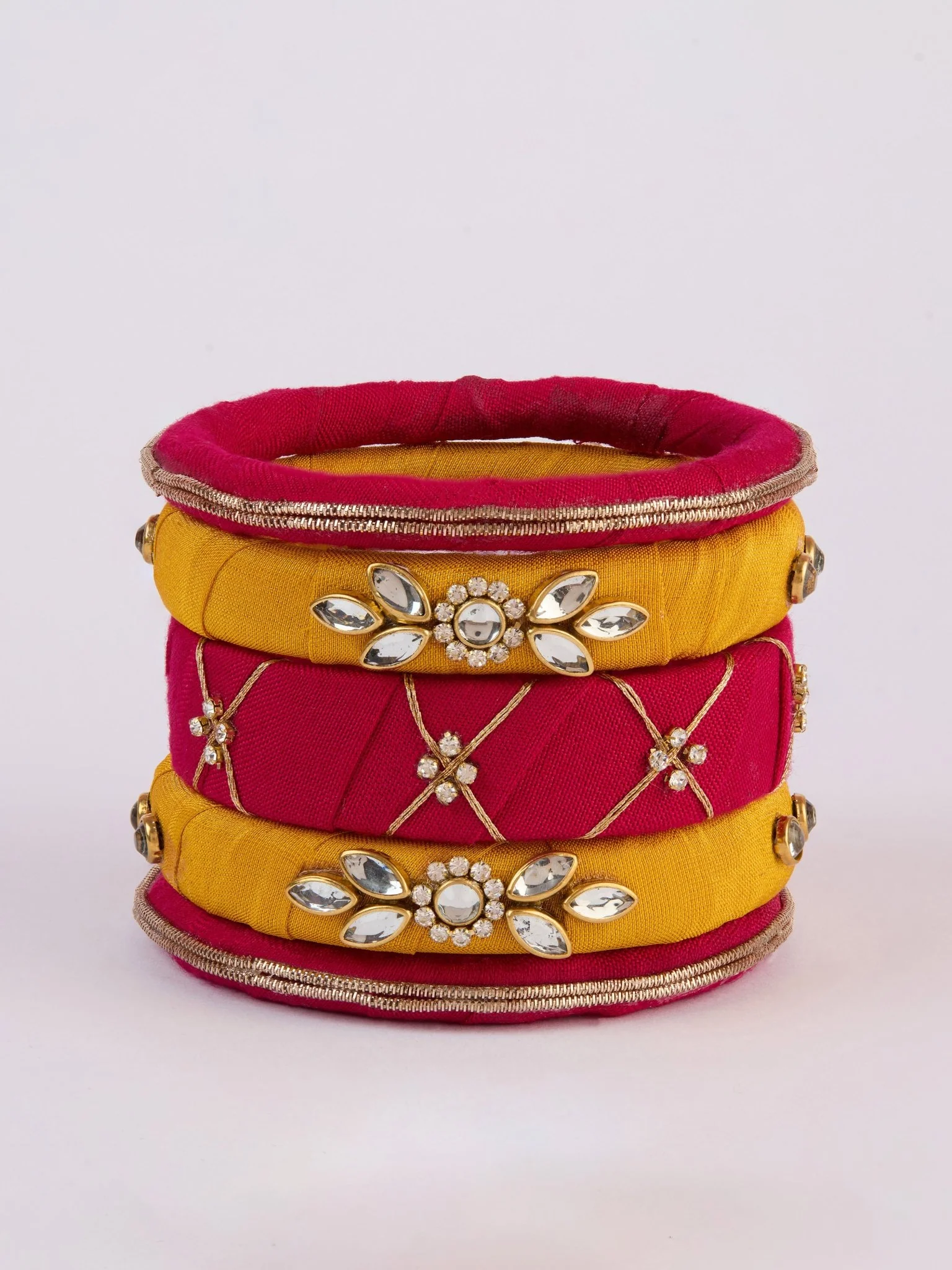 vastramay-women's-pink-&-mustard-handcrafted-bangles-set-of-5 - Image 2