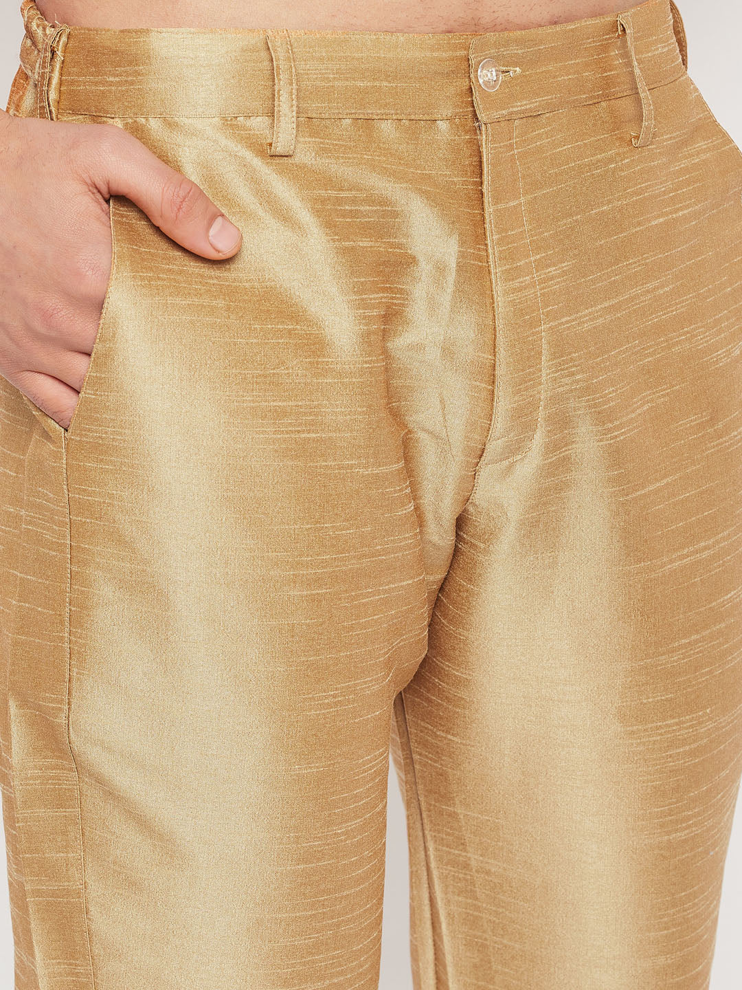 Men's Black Ethnic Jacket With Rose Gold Silk Blend Kurta And Pant Style Pyjama Set - Image 5