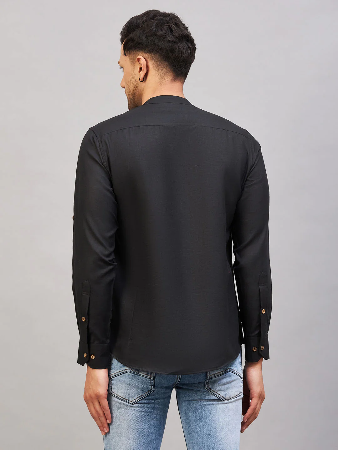 Men's Black Short Cotton Kurta - Image 3