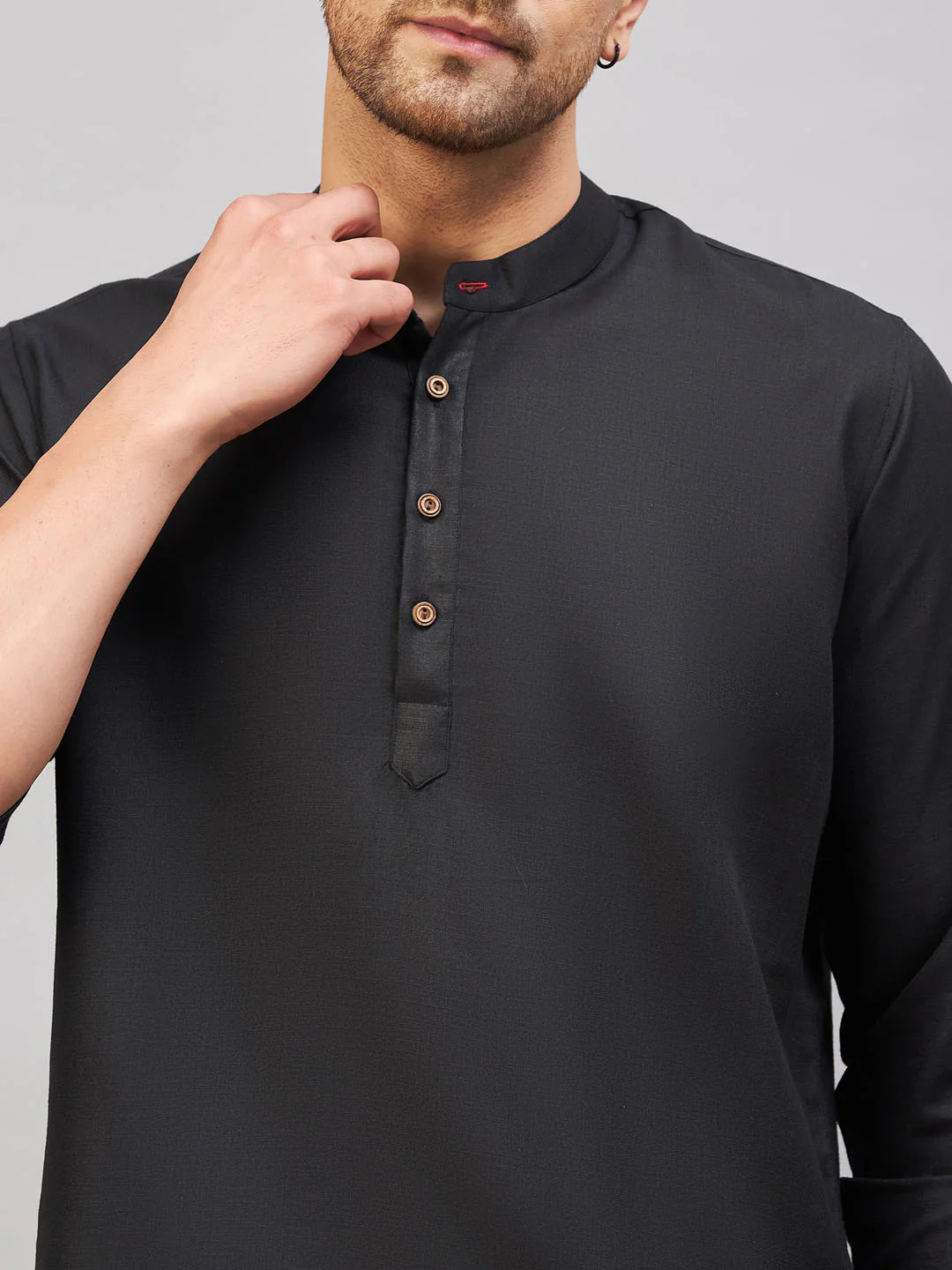 Men's Black Short Cotton Kurta - Image 4