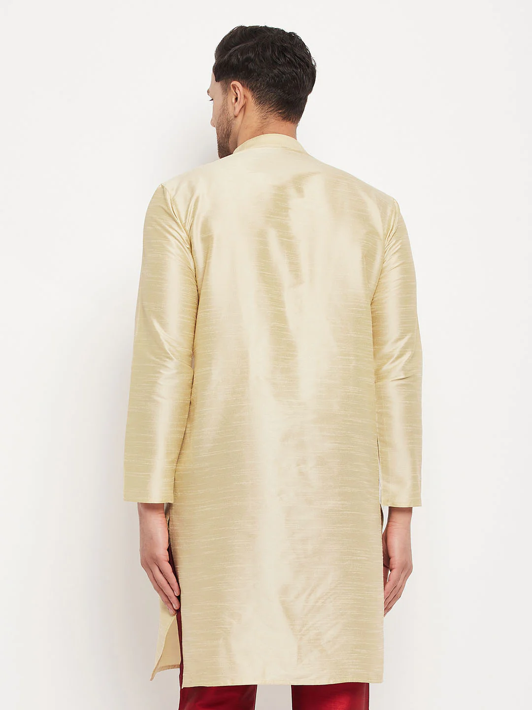 Men's Gold Cotton Silk Blend Kurta - Image 3