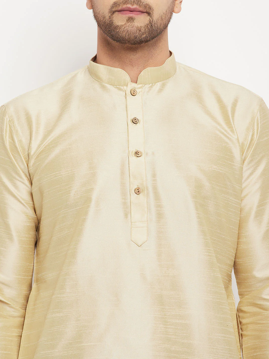 Men's Gold Cotton Silk Blend Kurta - Image 4