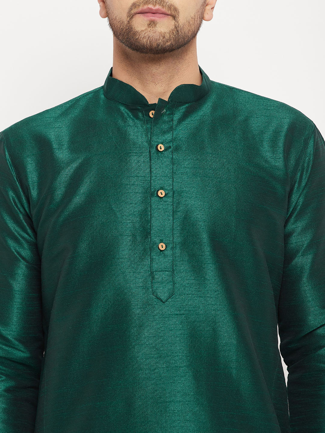 Men's Green Cotton Silk Blend Kurta - Image 4