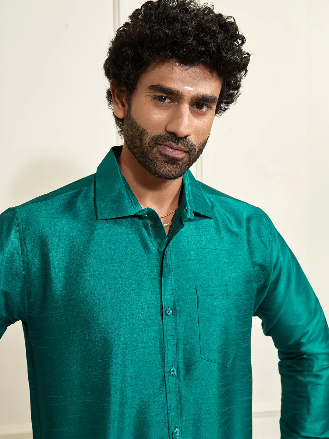 Men's Green Silk Blend Ethnic Shirt - Image 12