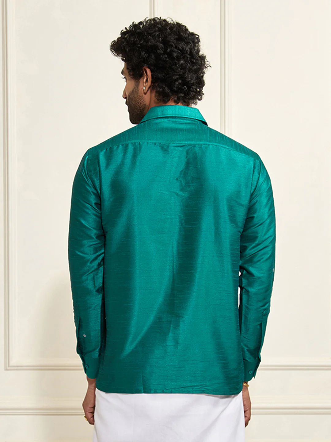 Men's Green Silk Blend Ethnic Shirt - Image 7