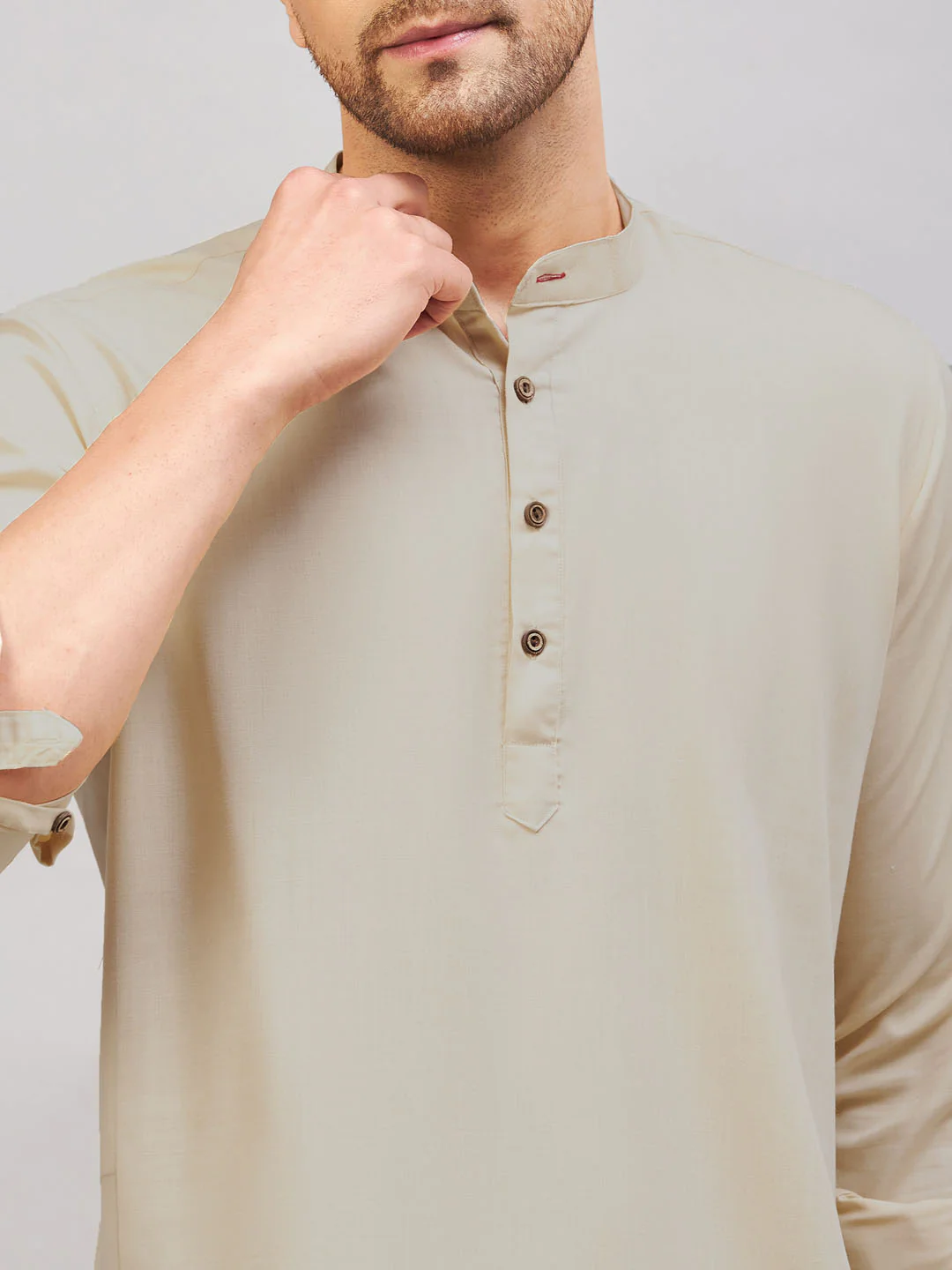 Men's Light Green Short Cotton Kurta - Image 4