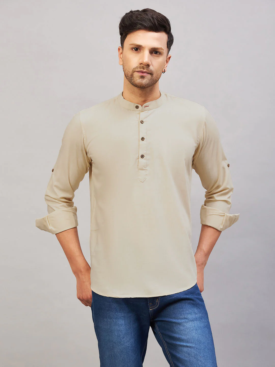 Men's Light Green Short Cotton Kurta - Image 5
