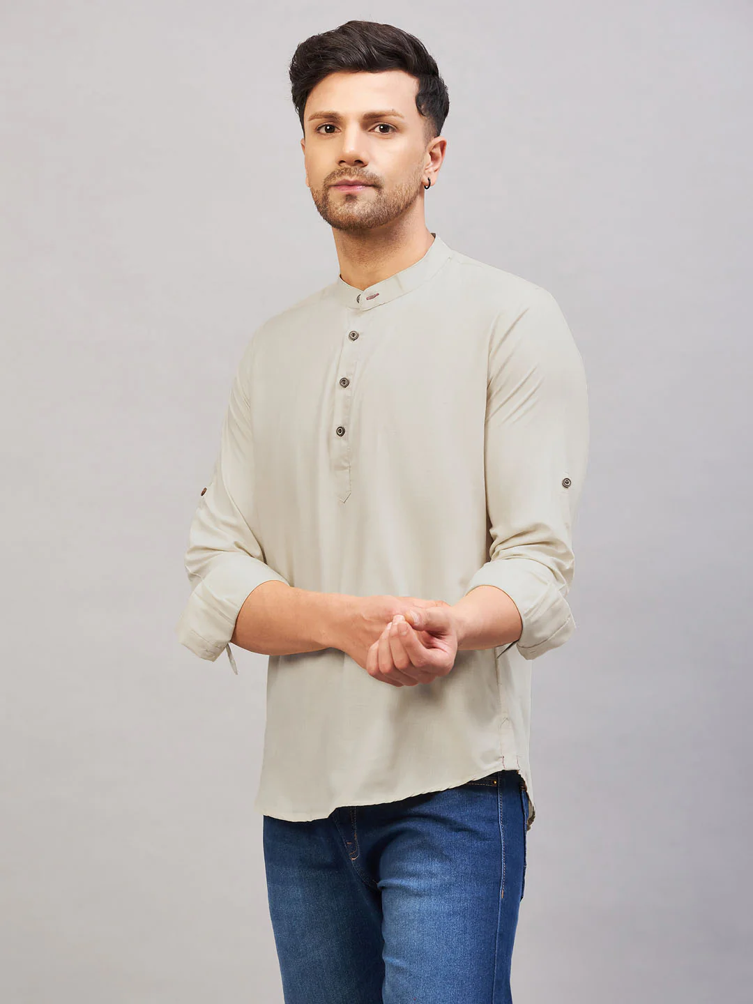 Men's Light Green Short Cotton Kurta - Image 6