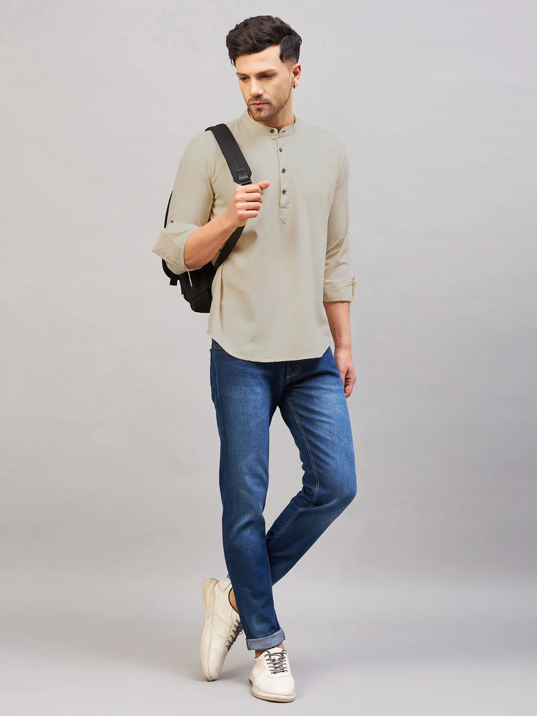 Men's Light Green Short Cotton Kurta - Image 7