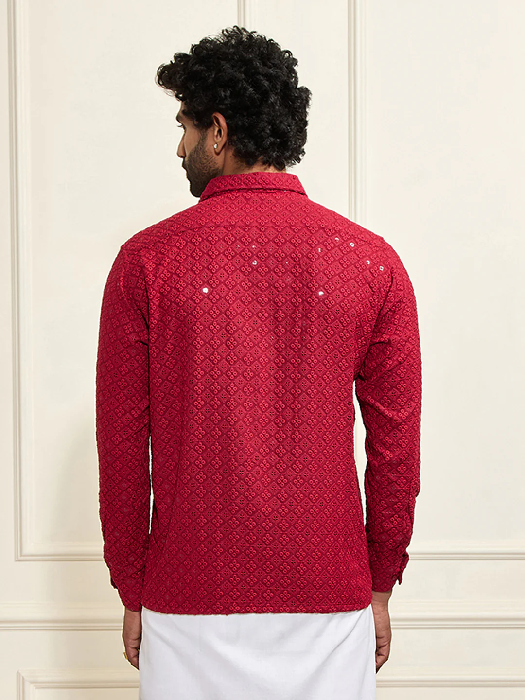 Men's Maroon Rayon Embellished Shirt - Image 4