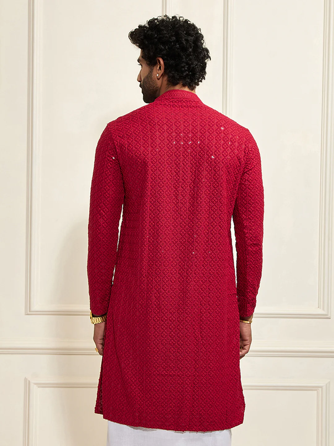 Men's Maroon Rayon Schiffli Kurta - Image 5