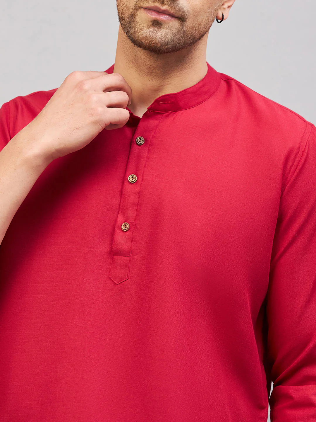 Men's Maroon Short Cotton Kurta - Image 4