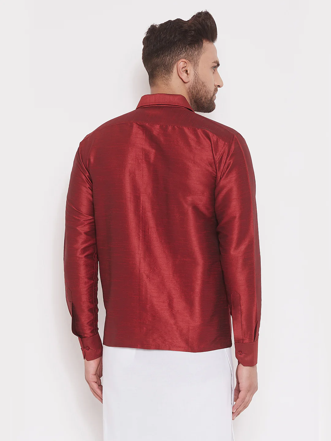 Men's Maroon Silk Blend Ethnic Shirt - Image 3