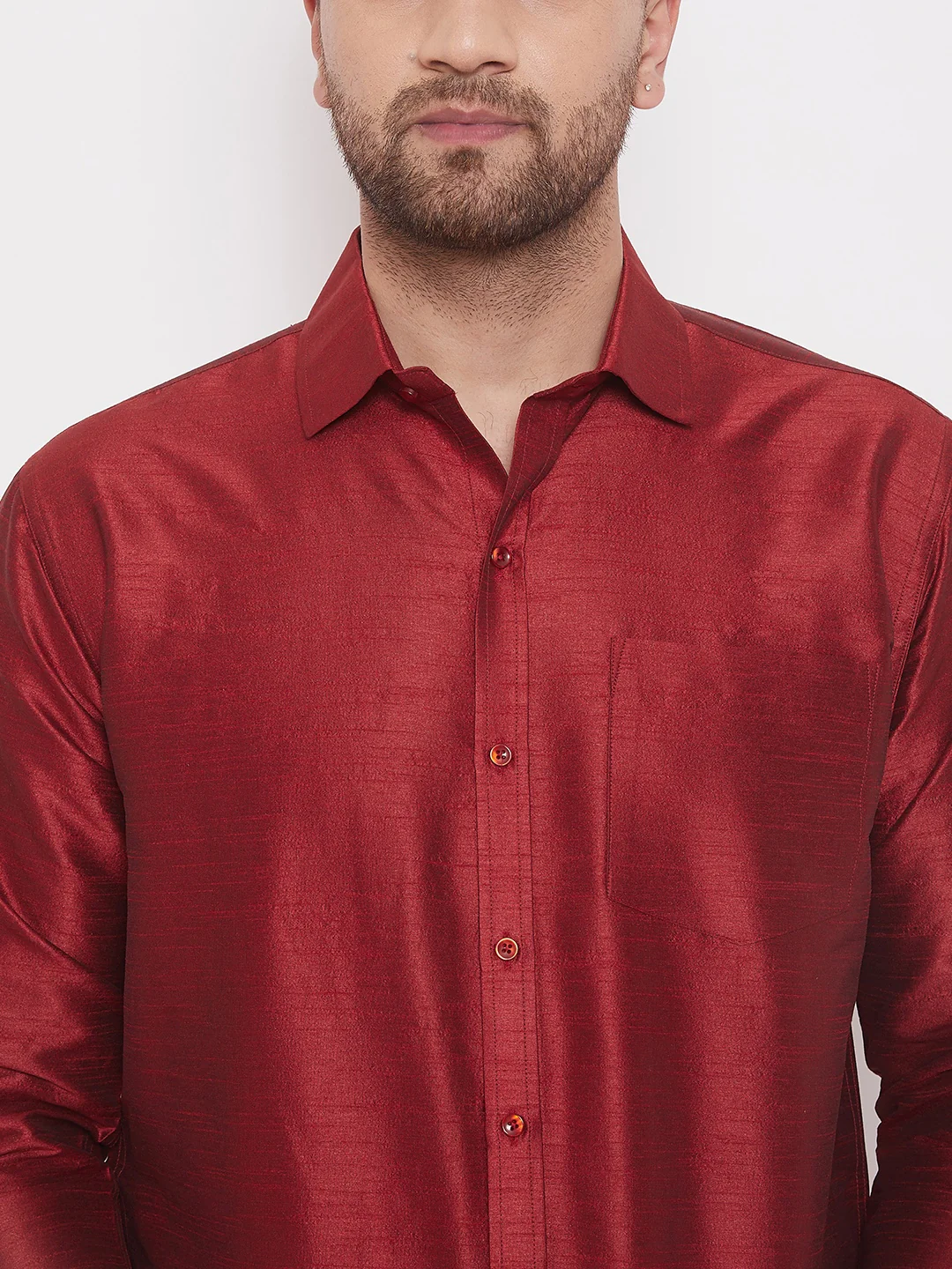Men's Maroon Silk Blend Ethnic Shirt - Image 4