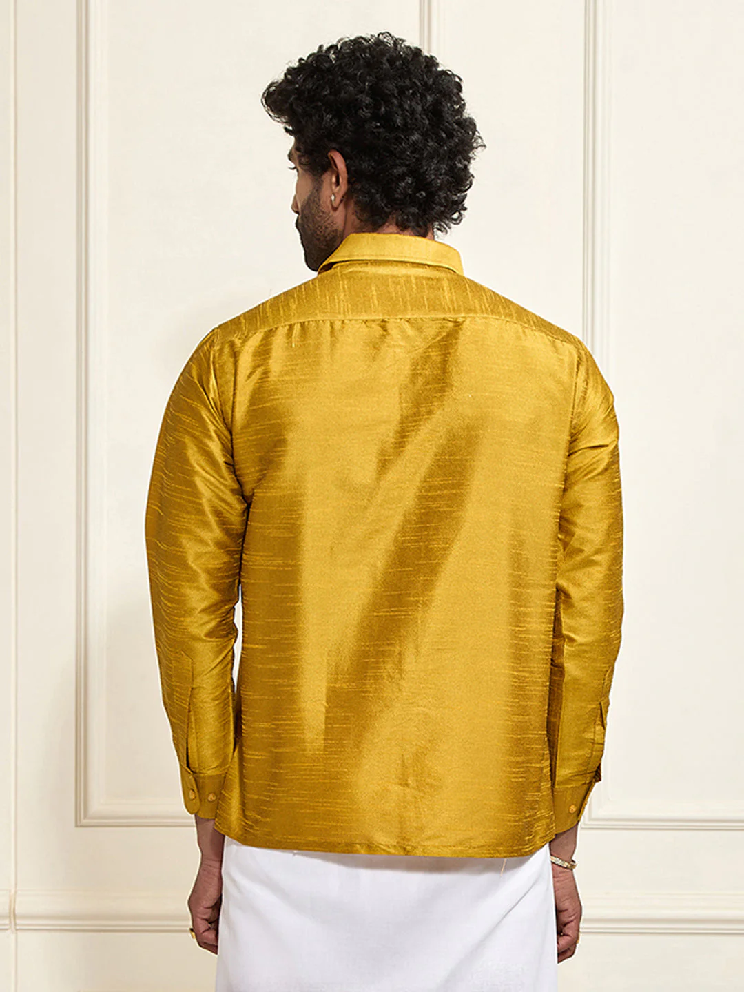 Men's Mustard Silk Blend Ethnic Shirt - Image 2