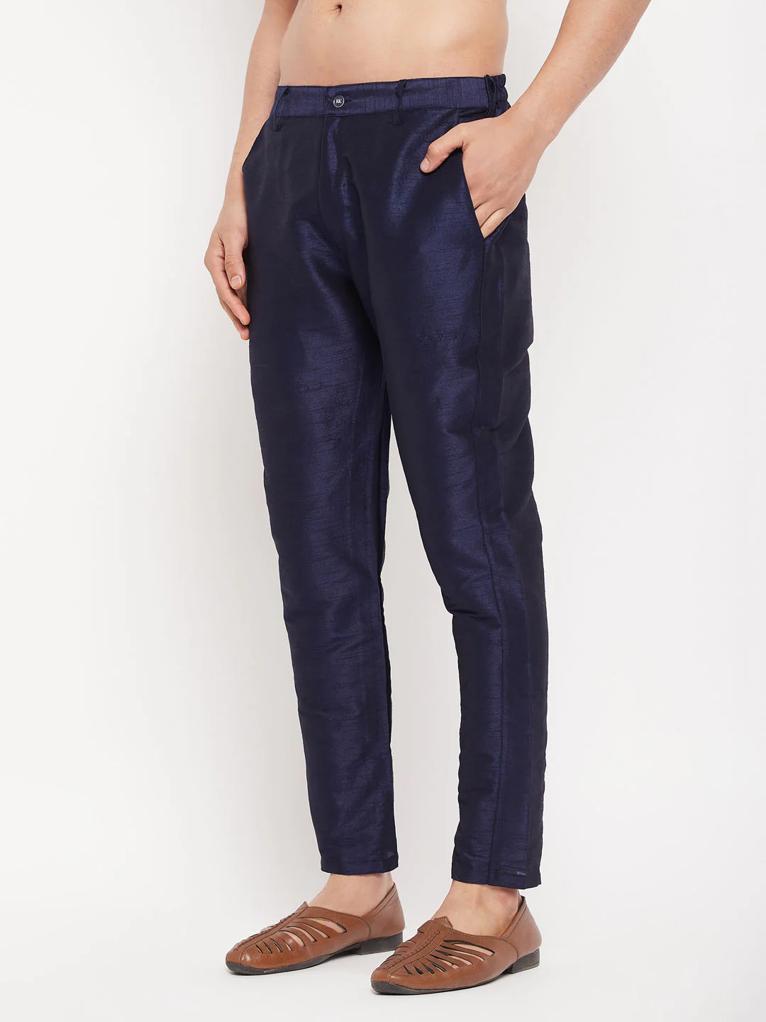Men's Navy Blue Silk Blend Pant Style Pyjama - Image 5