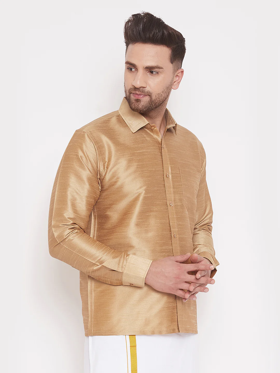 Men's Rose Gold Silk Blend Ethnic Shirt - Image 2