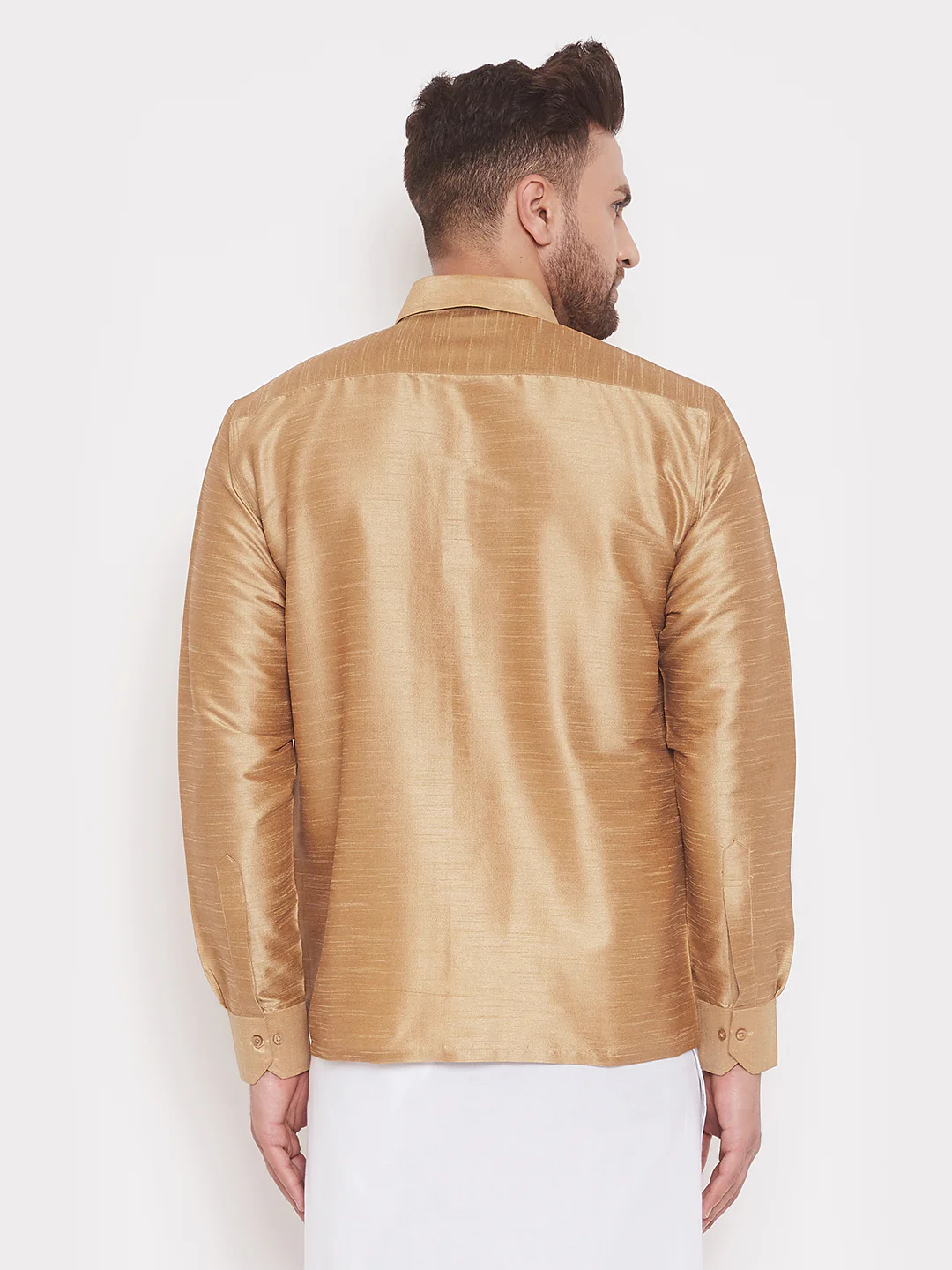 Men's Rose Gold Silk Blend Ethnic Shirt - Image 3
