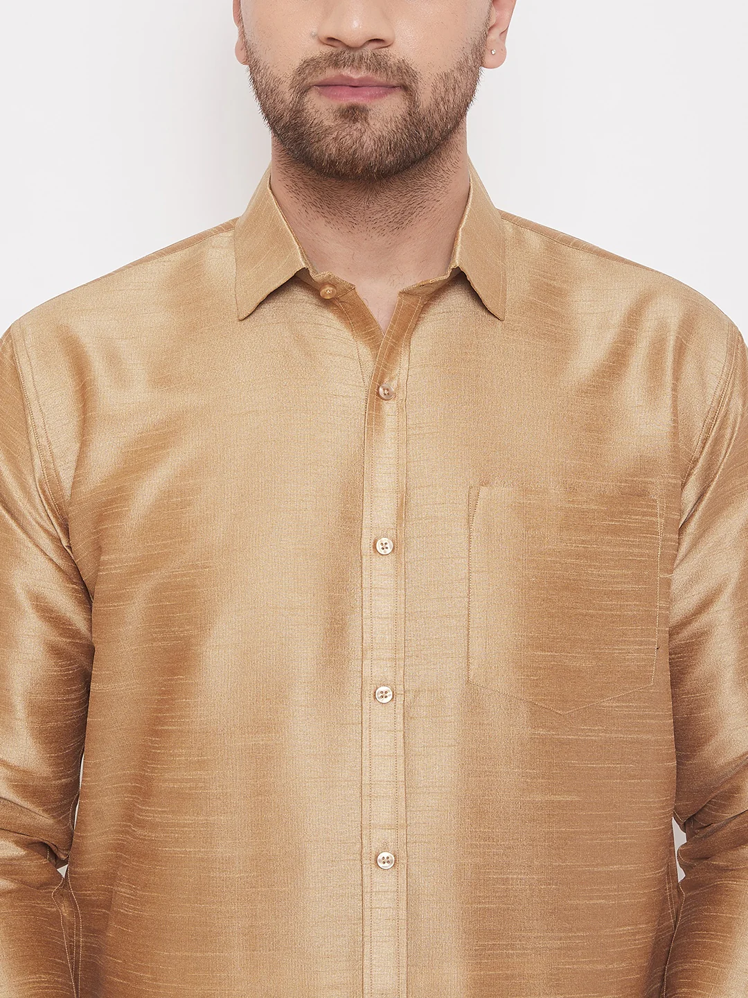 Men's Rose Gold Silk Blend Ethnic Shirt - Image 4