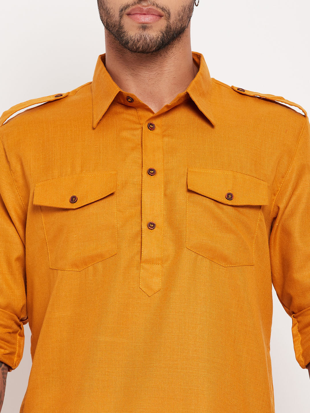 Men's Rust And White Cotton Blend Pathani Suit Set - Image 4