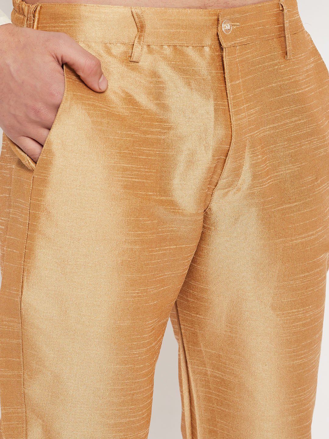 Men's Cream Cotton Silk Blend Kurta And Rose Gold Pant Style Pyjama Set - Image 5