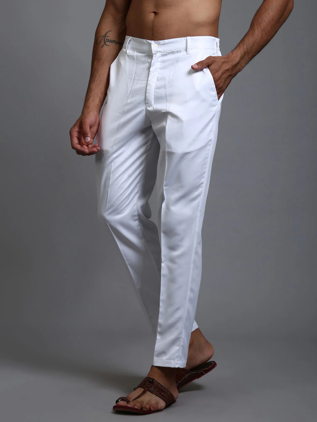 Men's White Cotton Pant Style Pyjama - Image 2