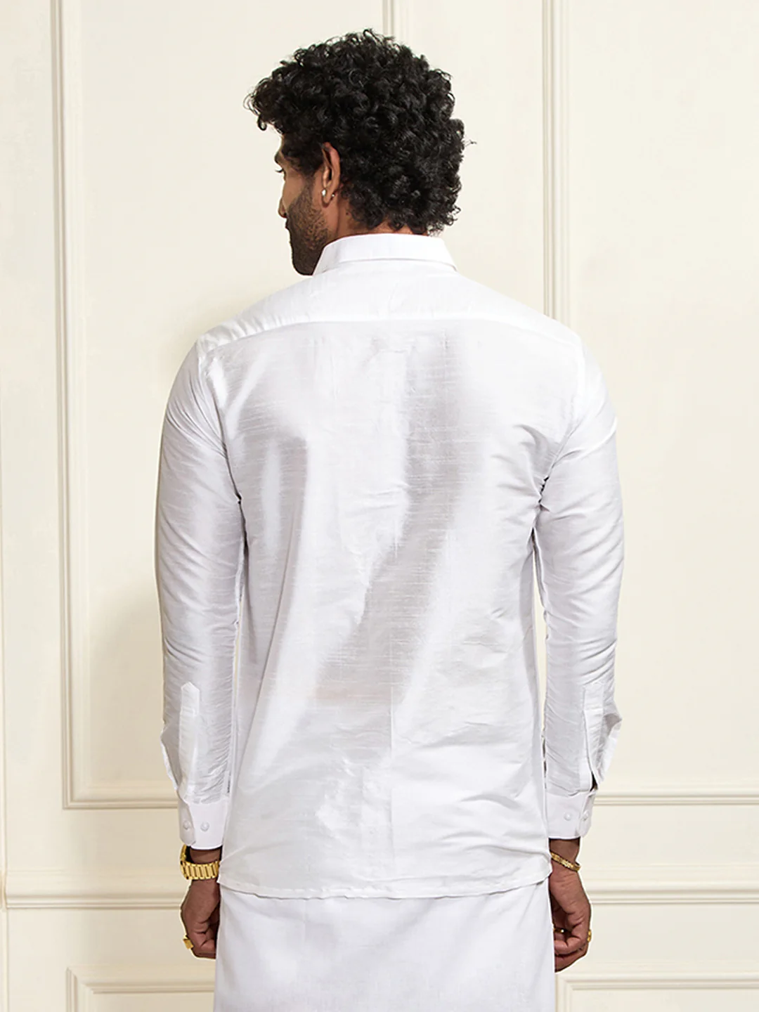 Men's White Silk Blend Ethnic Shirt - Image 5