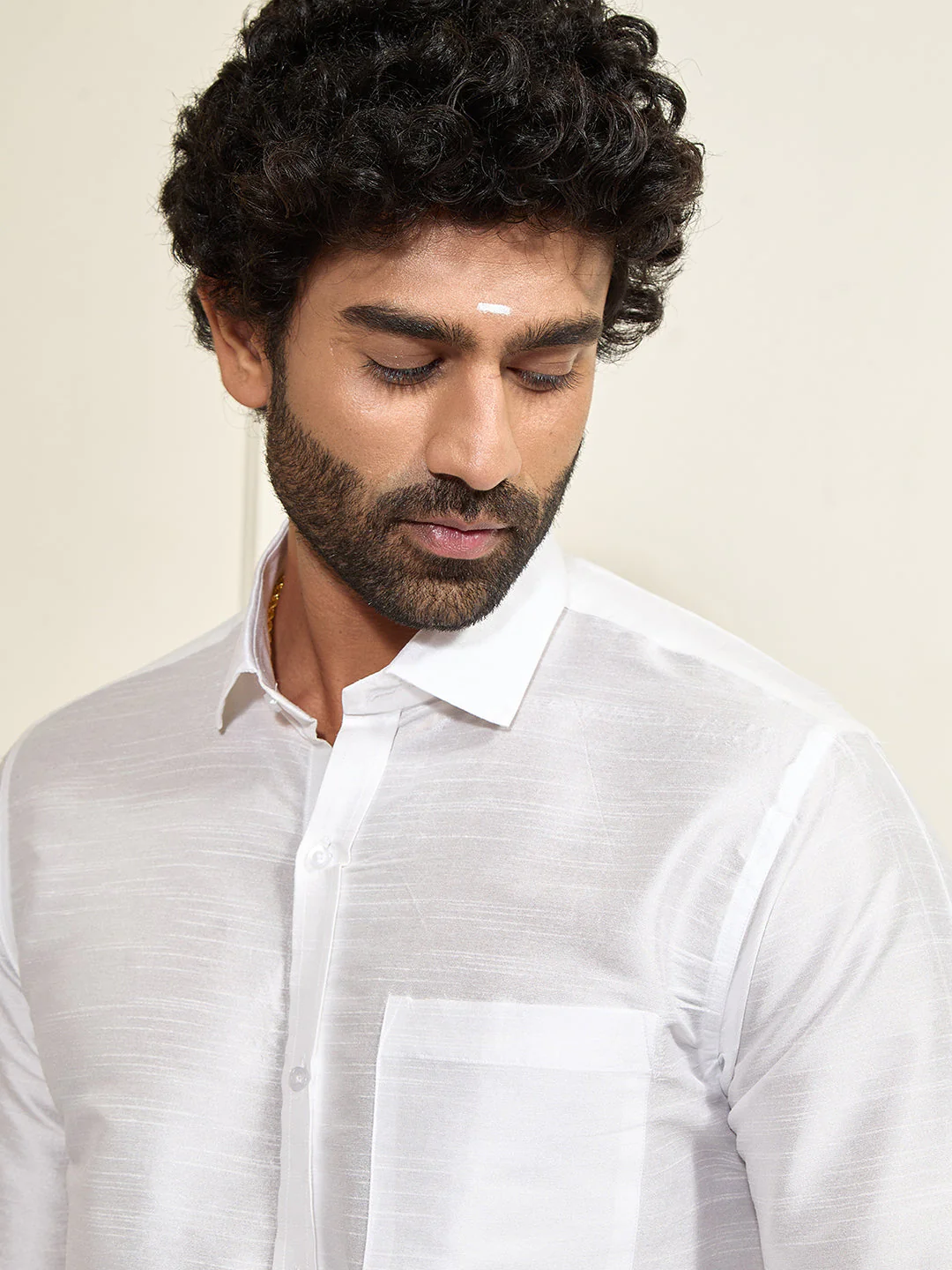 Men's White Silk Blend Ethnic Shirt - Image 9