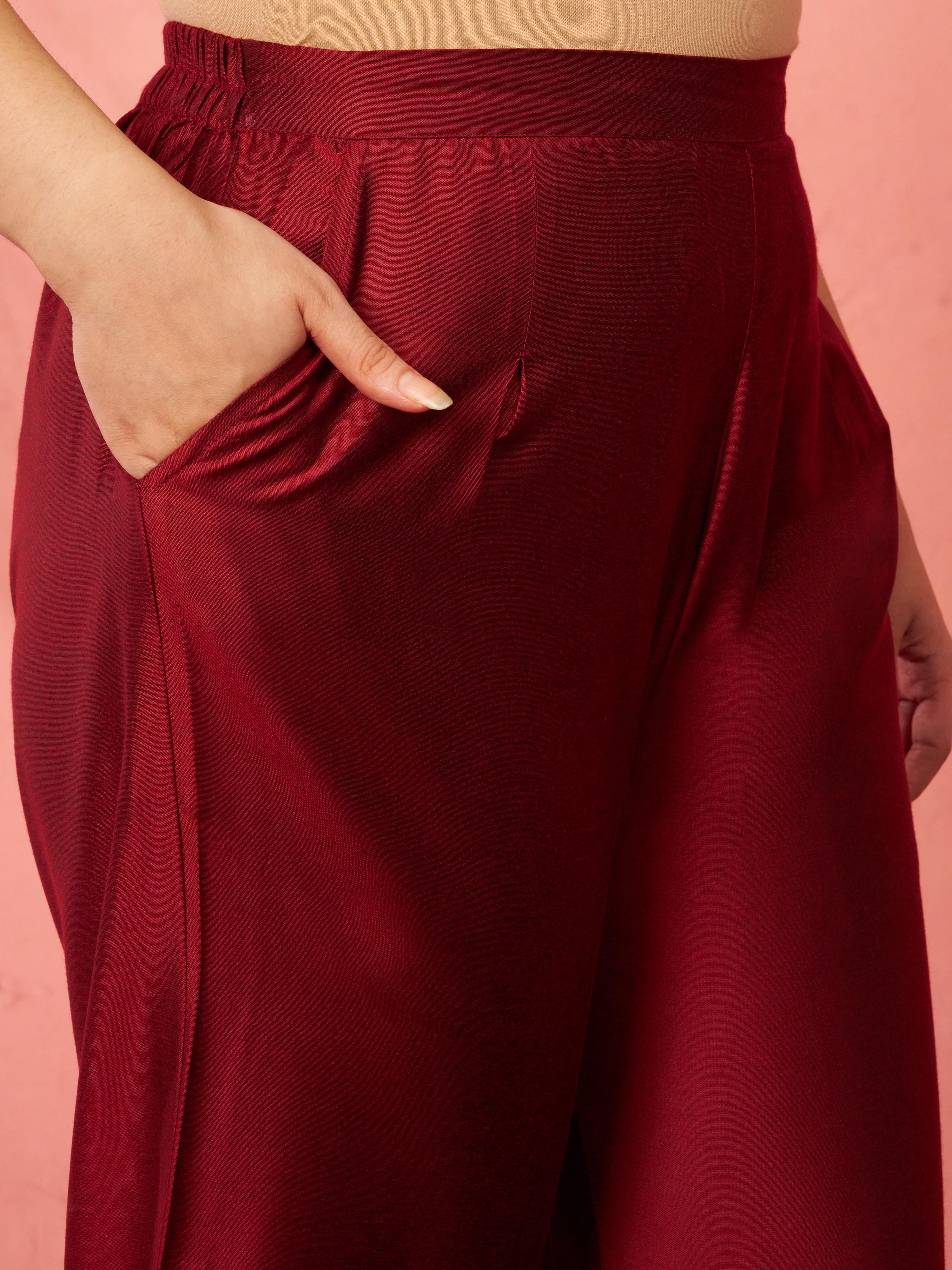 Women's Maroon Viscose Palazzo Pants - Image 2