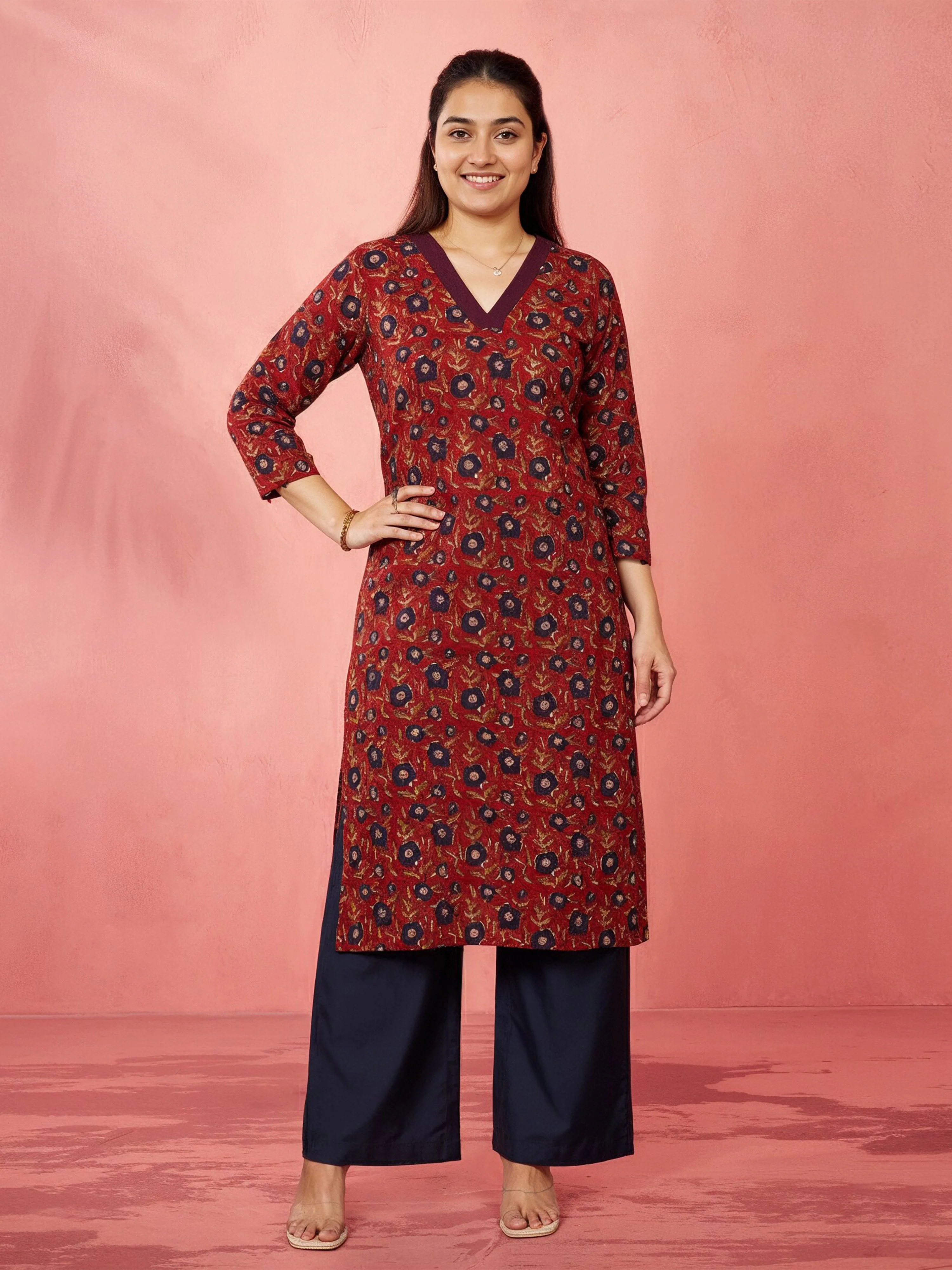 Women's Navy Blue Viscose Palazzo Pants - Image 5